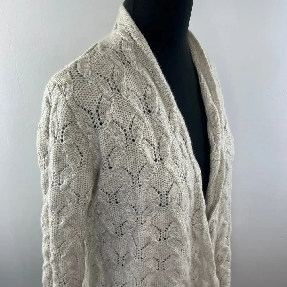 SAFFRON Womens Cream Cashmere Long Sleeve Open Front Cardigan Sweater Size M